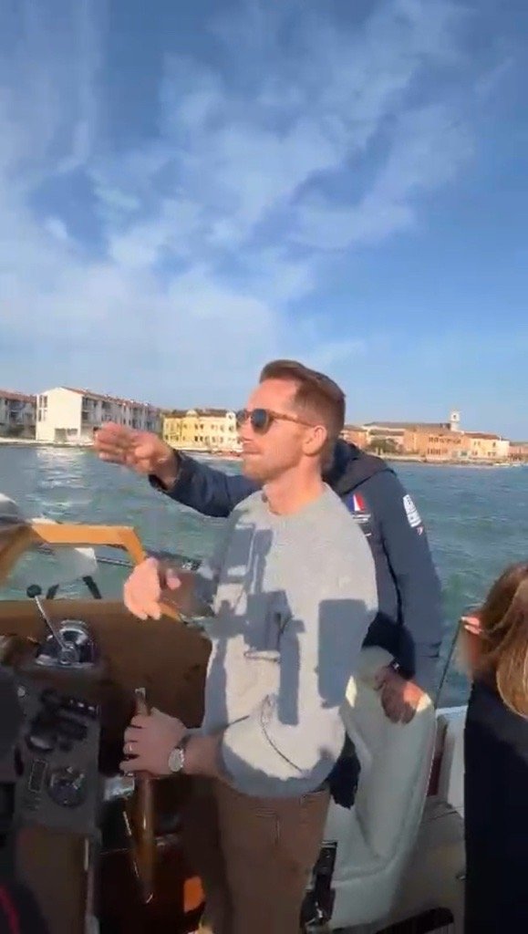 Sean P. Finelli guiding guests by boat on the Venetian lagoon